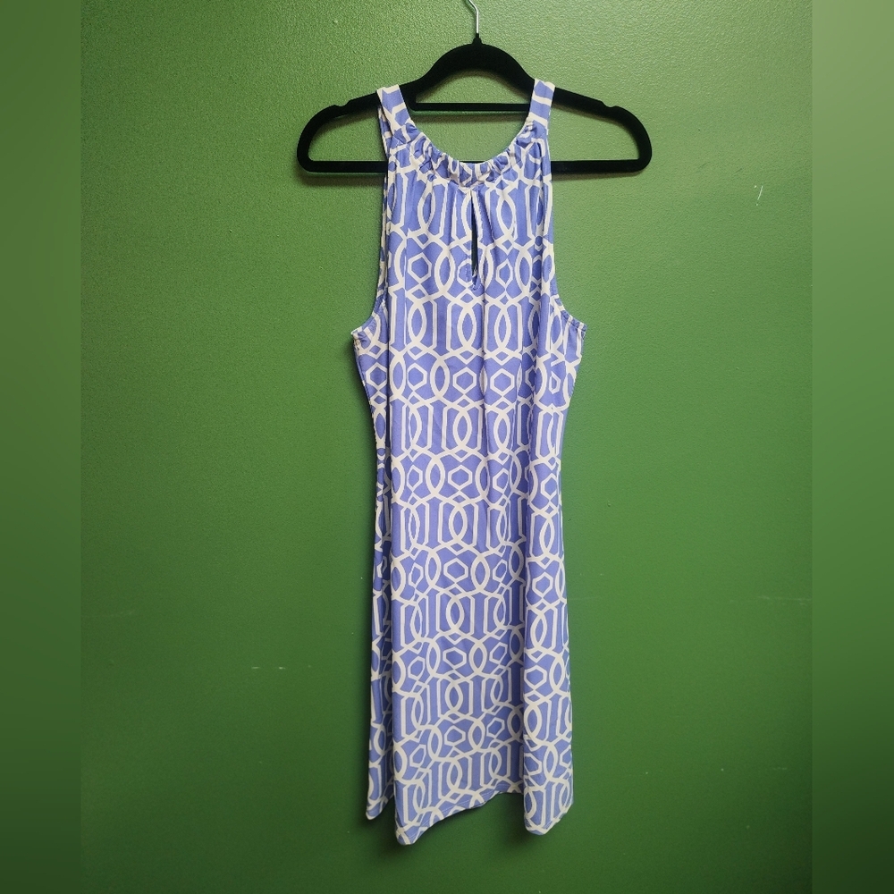 Jude Connally Blue & White Geometric Shift Dress | Size M | Made in USA - Picture 3 of 4